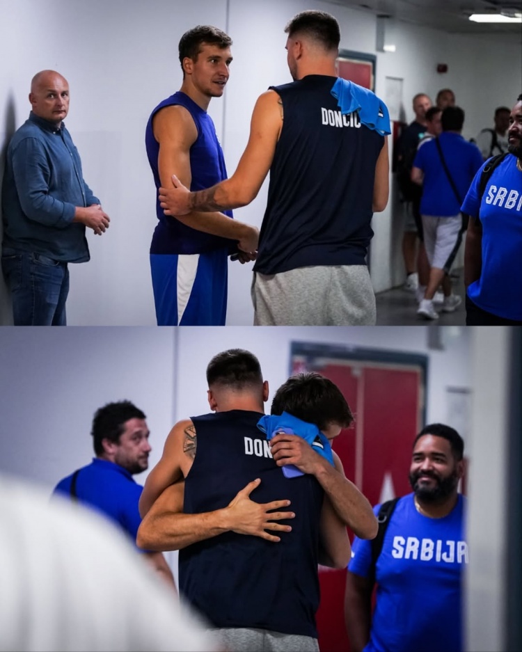 hth-东契奇与博格丹赛前互动拥抱，友好交流点燃焦点对决